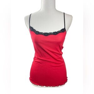 Maidenform Camisole Semi Sheer Top Lace Trim Lettuce Hem‎ Y2K Witchy Whimsigoth